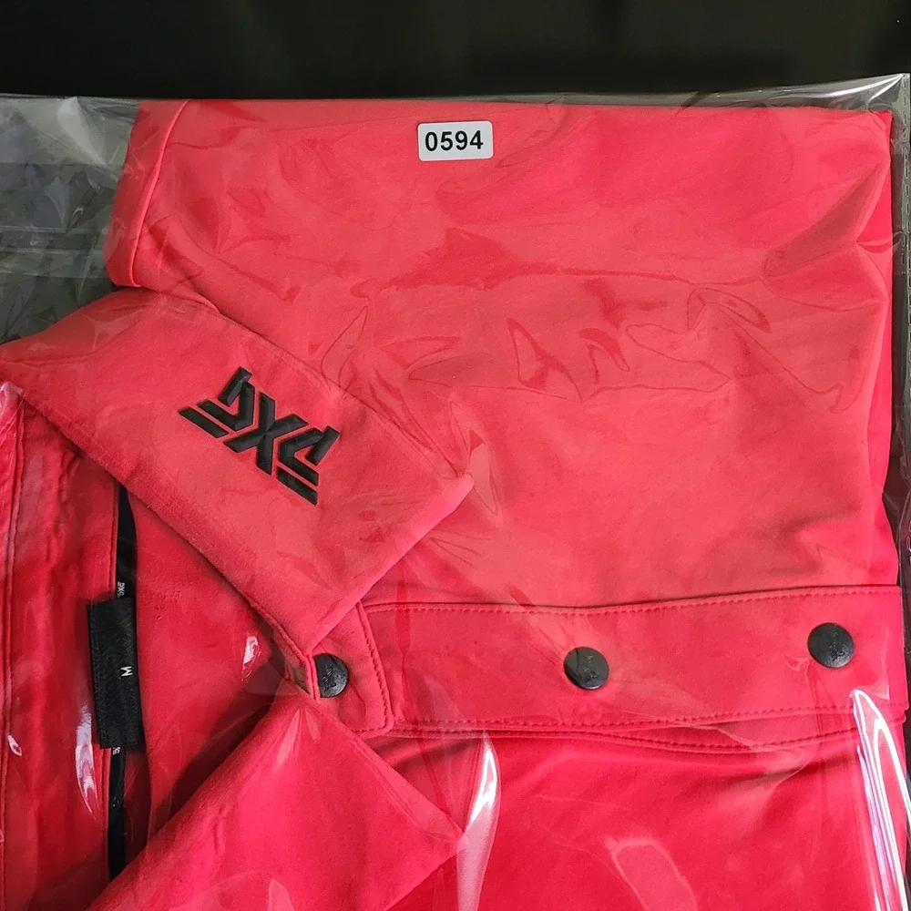 PXG Polo Shirt Mens Medium Red Athletic Snap Button Performance Golf Excellent - Picture 15 of 15
